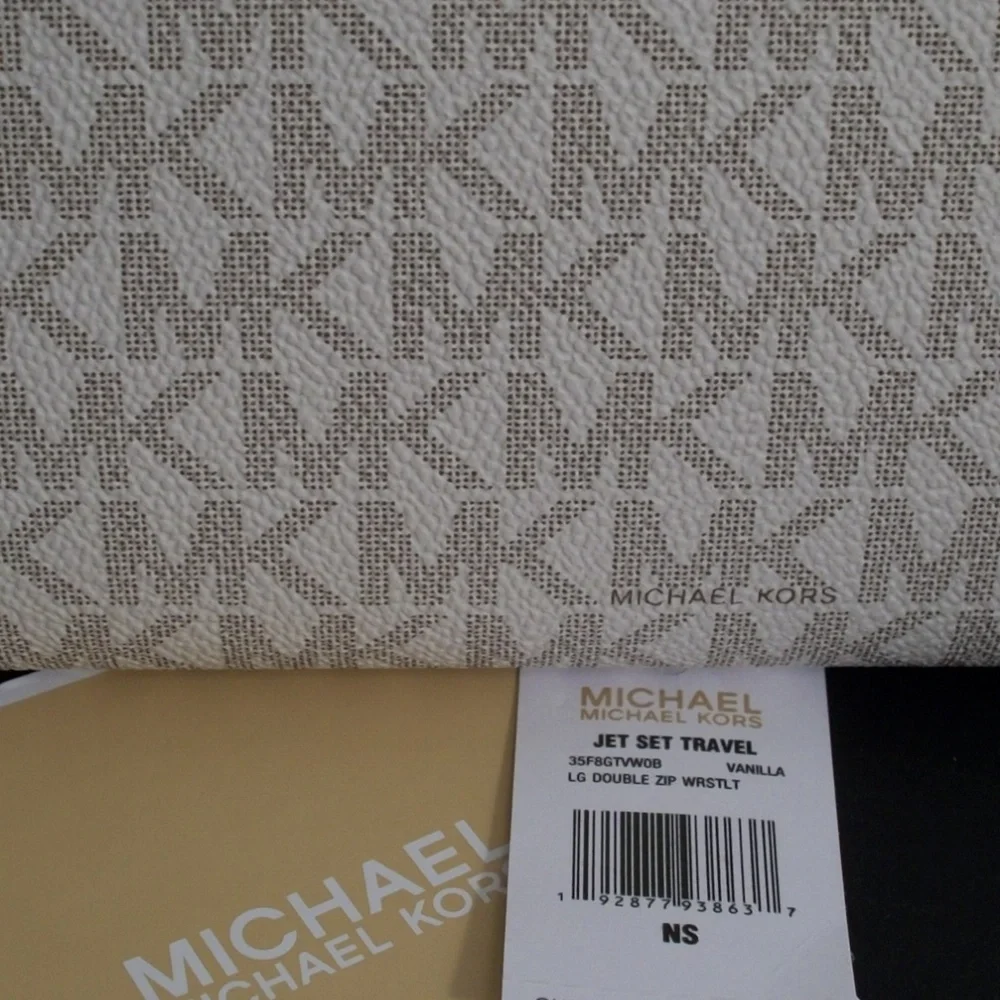 Michael Kors Signature Smartphone Wallet  In White Logo Canvas Print Wristlet